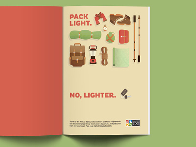 Pack Light. No, Lighter. flatdesign illustration print ad travel zoo