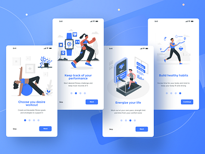 Onboarding screen for a mobile Fitness App app design illustration minimal ui