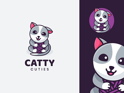 Catty adorable animal branding cartoon cat catlover graphicdesign logoanimal pet yarn ball