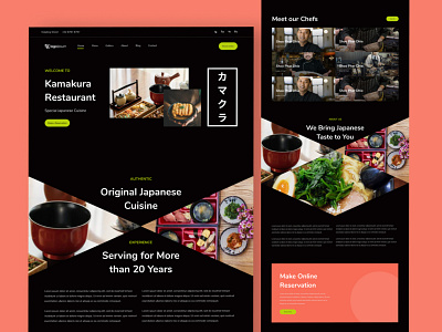 Kamakura Restaurant Website cafe chef eatery food homepage landing landing page reservation restaurant ui design uiux web design website