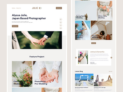 Julie Photography Website homepage landing landing page photo photographer photography professional ui design uiux web design website wedding