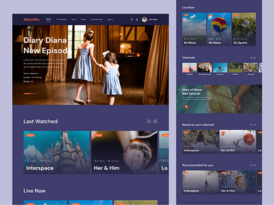 Watchflix Movie Streaming Website channel. film homepage landing landingpage movie streaming tv ui design uiux video web design website