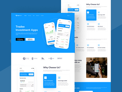 Trade Investment Mobile App Website Showcase homepage investment landing landing page mobile apps showcase trade ui design uiux web design website