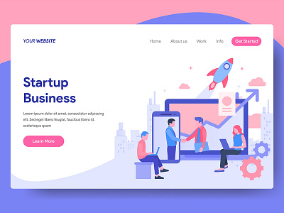 Startup Business Illustration for Web Landing Page business character design figure flat illustration landing laptop modern page smartphone startup ui vector web website