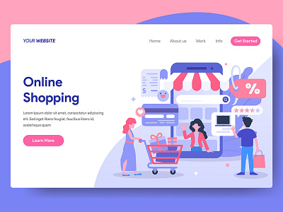 Online Shopping Illustration for Web Landing Page business cartoon character design figure flat illustration landing market modern online page shop shopping smartphone ui vector web website