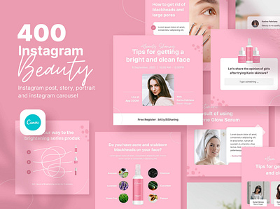 Beauty Instagram Pack beauty beauty instagram branding canva instagram canva template clean design feminine graphic design instagram instagram post simple skincare skincare instagram social media social media pack templates woman