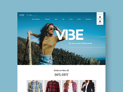 Landing page - imaginary brand "Vibe" blue clothing cool fashion landing page ui ui ux ui ux design website