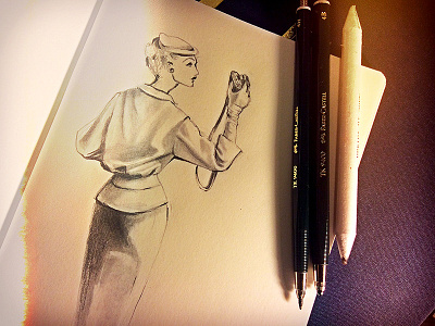Saturday Night Sketch 50s fashion pencil retro sketch
