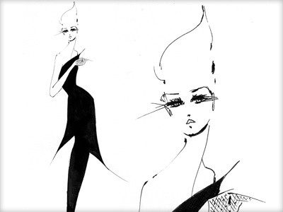 Preliminary Sketch 3 black fashion illustration ink sketch white