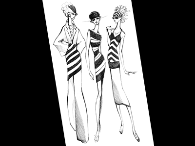 Gangs of Deauville black deauville fashion illustration pencil process rough sketch white