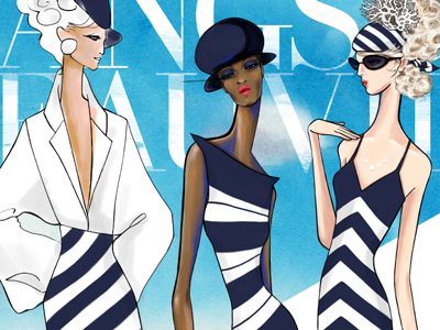 Moving right along blue deauville fashion illustration nautical process resort
