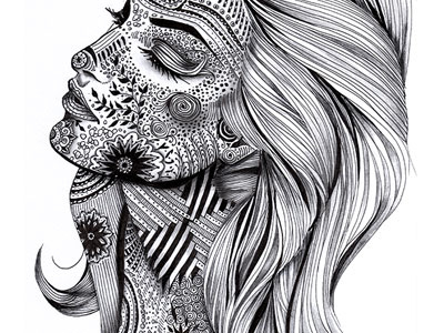 The Illustrated Woman black white illustration ink pattern pencil portrait ray bradbury tattoo zentangle