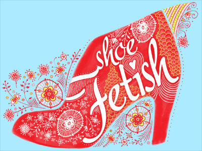 Shoe Fetish blue fashion fetish floral illustration pattern red shoe