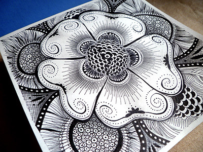 L'orient black and white floral illustration ink oriental pattern pencil