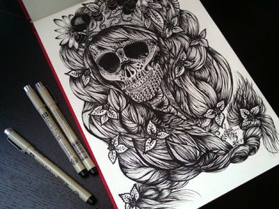 La Calavera Catrina black white day of the dead día de los muertos halloween ink micron sketch sketchbook skull