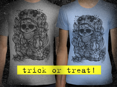 Trick or Treat! day of the dead día de los muertos for sale halloween ink skull tee tote