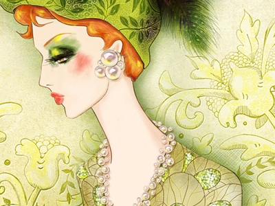 Persephone - Final art nouveau digital fashion feathers goddess illustration nature pattern pearls persephone process vegetation
