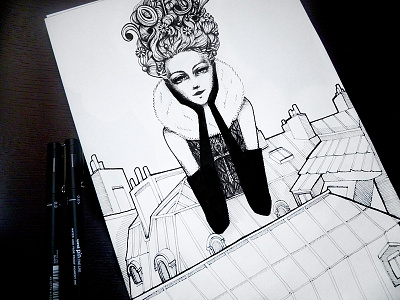 Holiday Sneak Peak black white fashion holiday illustration ink new year rooftops sketch