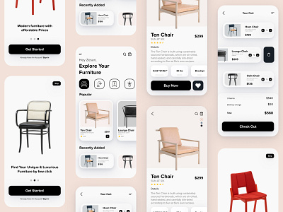 Furniture Mobile App - UX/UI Design app app design app designer app ui cart chair design ecommerce furniture furniture app furniture design ios minimal mobile app newyork product design shopping app ui ux