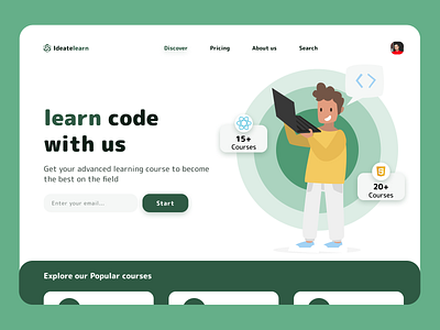 learning code hero header Exploration code course courses headers ideate javascript landing page learn learning popular react web web design website zesan