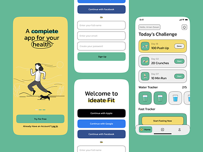 Health app app app design care fast fit graphic design gym health healthy ios mobile app trendy ux water