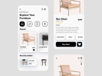 Furniture e-commerce App app app design chair ecommerce furniture furniture app interior minimalist mobile app mobile ui property shop store table ui ux