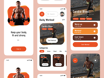 Fitness & Workout App activity app fitness gym ideate interface ios personal trainer running stats ui ux weight workout yoga zesan