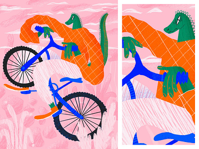 Bike 2d 2d art 2d character aligator animal animals bike dinosaur flower illustration flowers illustration illustration art karolina woźniak karwozniak pattern pattern art procreate procreate art texture textured