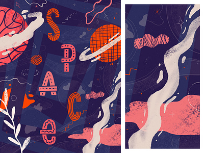 Space 2d art astronaut design drawing dust illustration ilustracja karolina woźniak karwozniak kosmos letters pattern patterns planet planets procreate shapes space texture typography