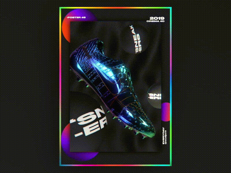 Nike Sneakers With Holographic Animated Poster 3d animated app branding c4d challenge colorful design everyday gradient graphic design holographic holography nice poster sneakers typeface typography ui web