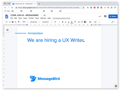 Wanted: UX Writer career cloud communication copywriter design job english job messagebird user interface ux job ux writer vancacy writer