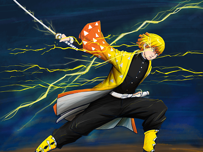 zenitsu anime digitalpaiting drawing fanart illustration japan katana lightning