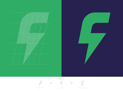 Grid F + Flash + 5 5 blue bolt branding design flash flat green grid grid logo identity letter lightning logo mark number symbol vector