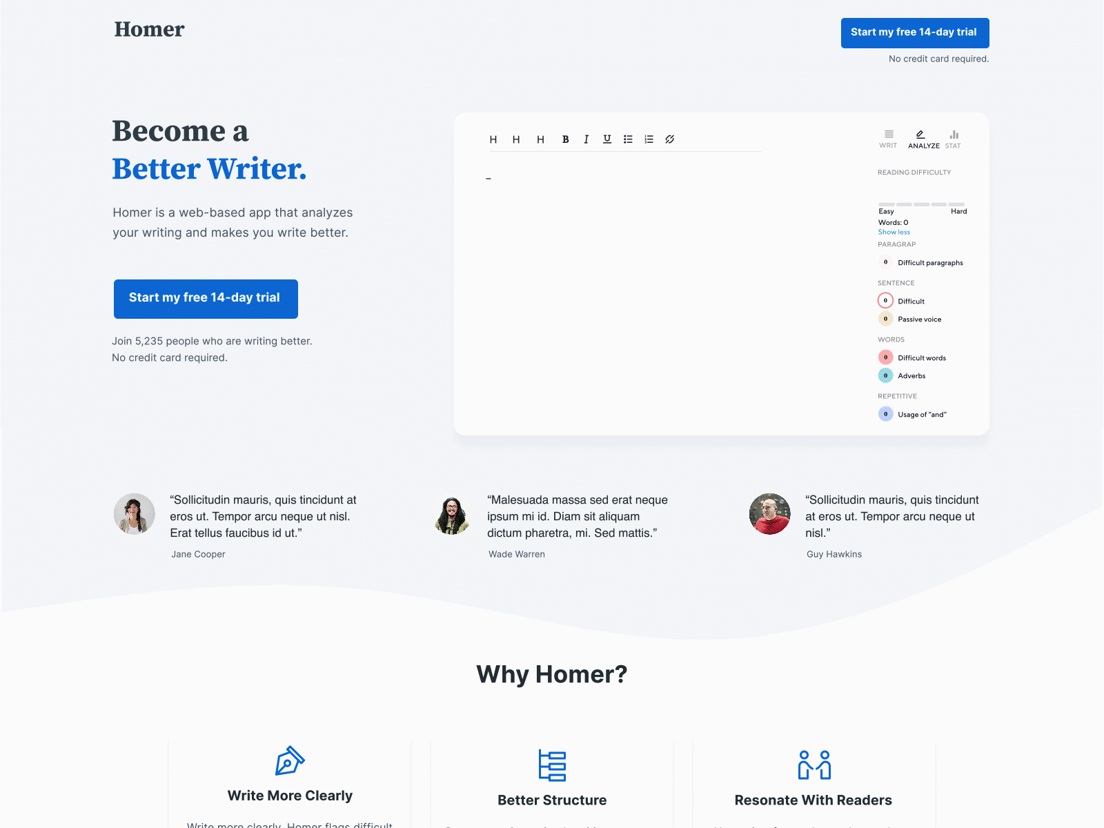 Homer writing app