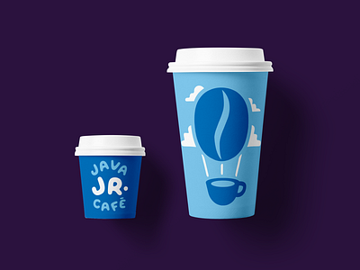 Java Jr. Cafe blue brand concept branding cafe café child clouds coffee coffee cup graphic design hot air balloon illustration kid sky