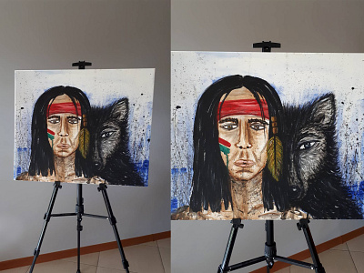 indene with wolf art drawing poster wolf