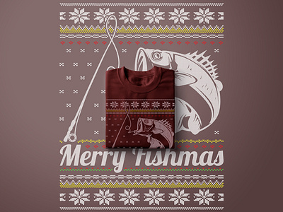 Merry Fishmas T-Shirt Design - Cranberry amazonmerch christmast design fishing illustration tshirt uglydesign vector