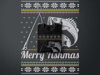 Merry Fishmas T-Shirt Design - Black amazonmerch christmast fishing illustration tshirt tshirtdesign uglydesign vector