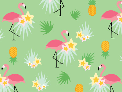 Flami green patterns background design exotic flamingo flat fruits graphic green illustration leaves nature pattern summer tropical vector wallpaper