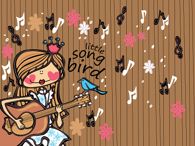 Girl and the little song bird illustrations background bird crowns design flat girl girl character graphic illustrations song lyrics songs vector wallpaper