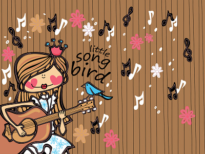 Girl and the little song bird illustrations