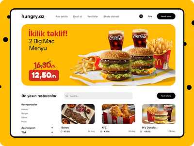 Hungry.az Interaction branding design destkop design hungry.az redesign ui ux web design