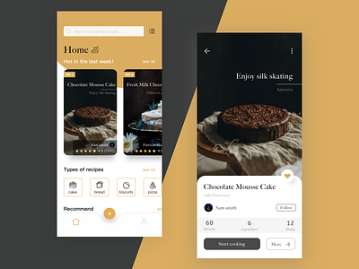 Baking Recipe App Design -home and recipe baking cooking app recipe ui