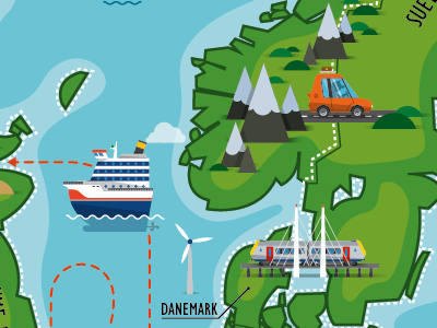 Travel in Europe boat car eu europe illustration map plane train