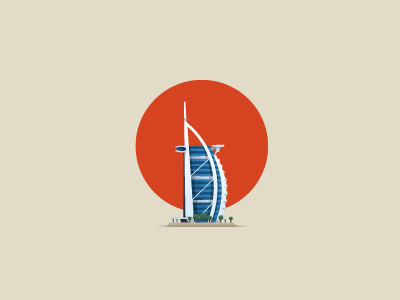 Burj Al Arab building dubai hotel illustration map