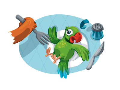 Time for a snack! 😋 cat children book illustration parakeet