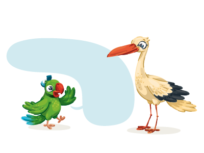 Meeting friends bird children book illustration parakeet stork