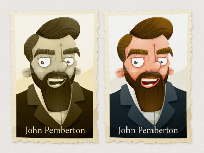 John Pemberton character design full color illustration john pemberton sepia