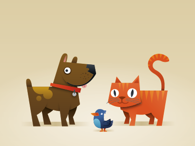 Cats 'n' Dogs... and a bird! bird cat character design dog illustration