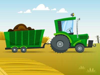 Tractor character design cow farm game illustration milk tractor